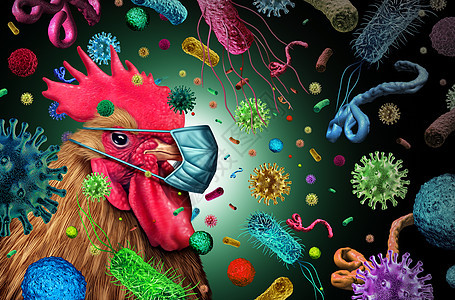 生物安全检疫生物危害危险鸡与细菌外科口罩医疗保健传染病,包括沙门氏菌细菌病疾病的想法禽流感医疗风险的三维插图背景图片