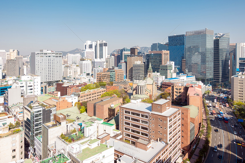 韩国首尔明东市中心城市景观的鸟瞰图高清图片下载