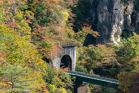 日本宫城县东北的纳鲁科峡谷山谷与铁路隧道图片