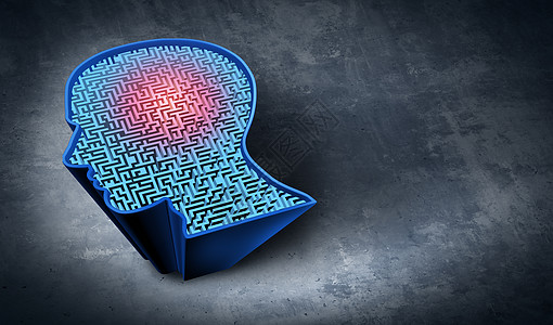 问题解决种心理治疗认知运动符号,个迷宫,形状为人头,代表大脑训练,健康治疗个三维插图图片