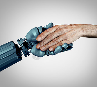 老护理未来技术老阿尔茨海默病患者老痴呆人支持照顾者机器人助理,提供生命老化支持与三维插图元素的图片