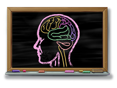 自闭症的将教育自闭症发展障碍交流社会行为心理学的图标,粉笔绘制学校黑板黑板上的3D插图元素图片
