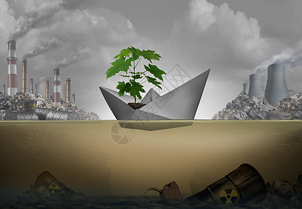 保护环境拯救世界的,艘纸船,保护棵绿色的树苗,以3D插图元素保护自然的命图片