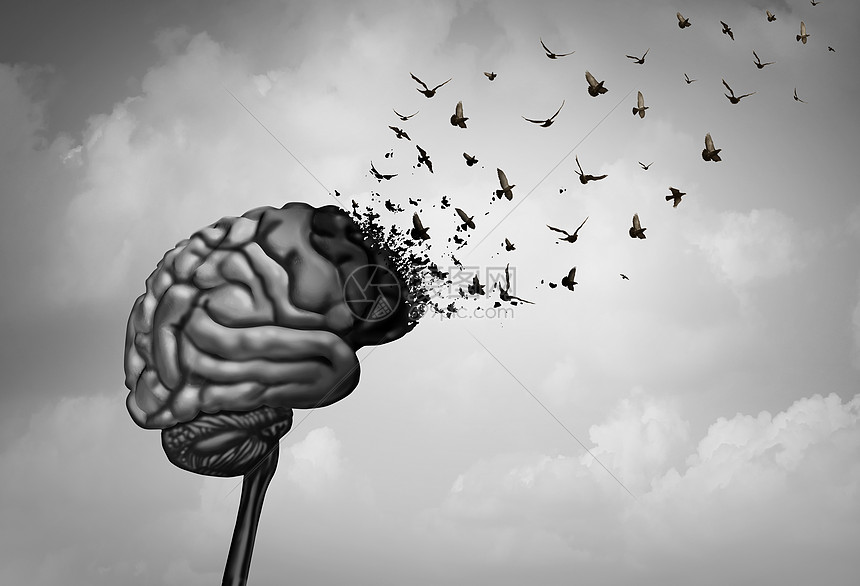 脑损伤脑损伤认知功能丧失,由于痴呆阿尔茨海默病种神经学,心理健康的,个超现实的三维插图风格图片