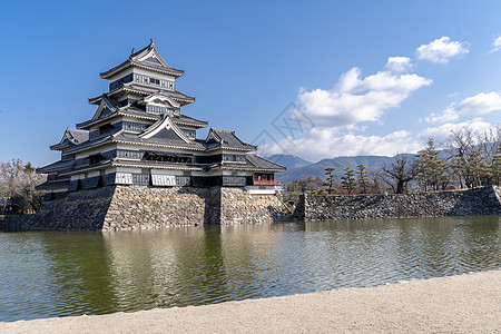 松本城堡抗蓝天松野市冬天松本城堡日本座古老的历史城堡,它的绰号乌鸦城堡图片