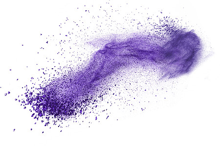白色背景上分离的紫色粉末爆炸图片