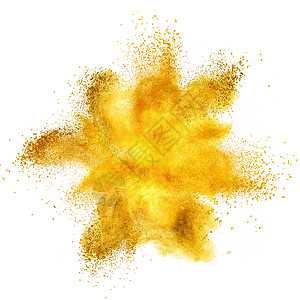 白色背景上分离的黄色粉末爆炸图片