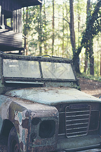 森林里的旧车,老式的过滤图像图片