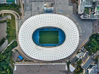 基辅,乌克兰20187月19日全景,日落的夏季,体育综合体Olimpiysky与体育场周围地区的上空无人机的鸟瞰图片