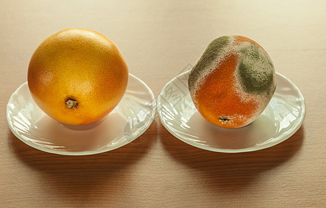 木桌上盘子里成熟发霉的葡萄皮健康水果腐烂水果的区别机食品营养图片