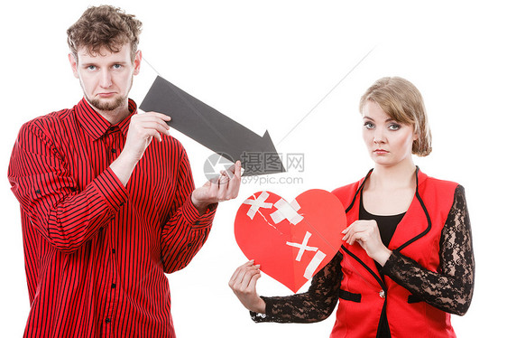 离婚分居夫妻关系严重的危机夫妻争吵后互相离开破碎石膏心的人快乐的夫妇想离婚图片