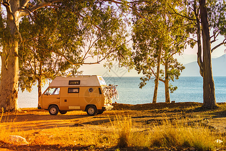 旅游度假旅游希腊海滩海滨的露营车海滩海滨露营车图片