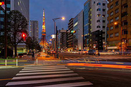 夜晚的天空东京塔黄昏与东京天际线城市景观莫纳托病房东京塔著名的地标高度3329米,日本高的塔背景