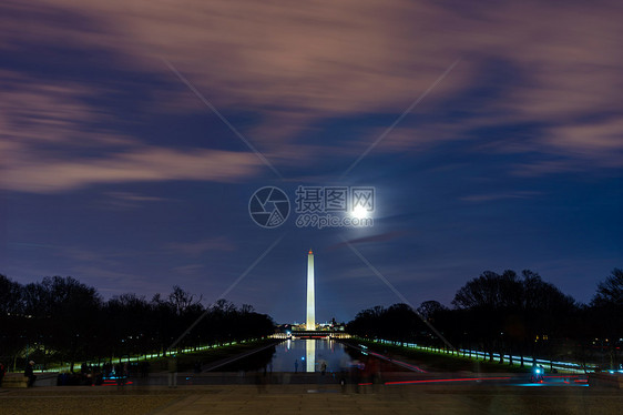 华盛顿纪念碑新的反射池林肯纪念堂日落华盛顿特区美国图片