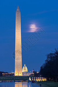 华盛顿纪念碑新的反射池林肯纪念堂日落华盛顿特区美国图片