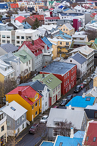 斯堪的纳维亚冰岛首都雷克雅未克市的鸟瞰图背景