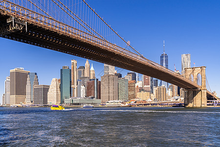 布鲁克林桥与曼哈顿下城摩天大楼布鲁克林纽约,纽约州,美国世界高清图片素材