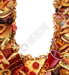 垃圾食品背景框架与油腻油炸餐厅采取洋葱圈汉堡热狗与比萨饼饮食诱惑健康的营养与3D插图元素图片