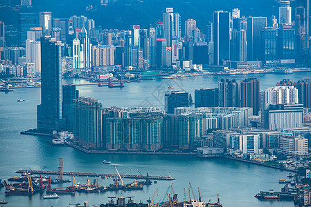 中国香港20198月黄昏时分鸟瞰香港图片