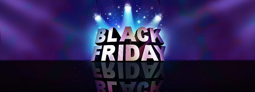 黑色星期五背景销售横幅标志个文本舞台上与现货灯季节促销广告,以庆祝11月假日季节购物提供折扣价格3D插图图片
