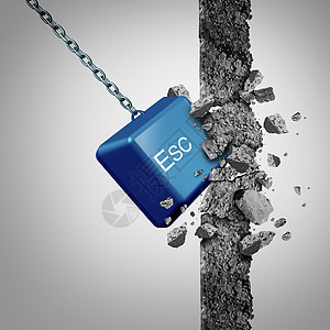 逃逸总线ESC计算机键按钮突破障碍与三维插图元素背景图片