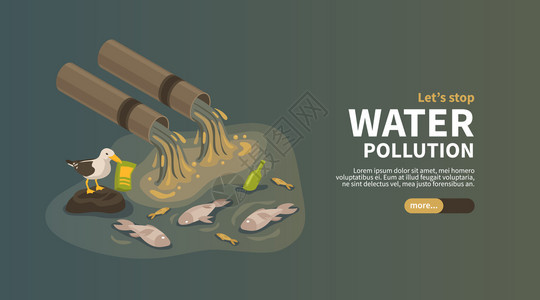 工业水平的水污染与工业管道污染海洋与废物产品等距矢量图图片