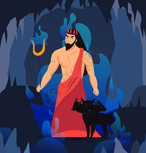 希腊上帝与塞伯鲁斯另个世界卡通矢量插图图片