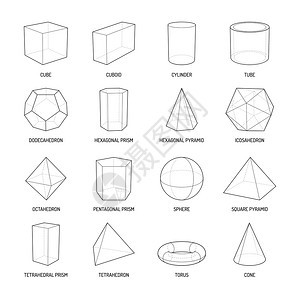 基本立体测量形状线集的长方体八体金字塔棱柱立方体锥圆柱孤立矢量插图图片