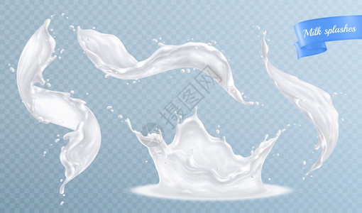 牛奶飞溅真实的与分离的图像飞溅滴白色液体透明的背景矢量插图背景图片
