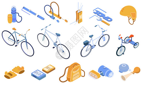 自行车等距自行车衣服设备隔离矢量插图图片