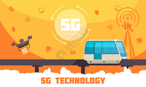 宽带5G互联网技术平板海报与高速遥控车辆网页图标矢量插图图片