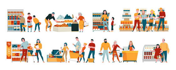 超市客户水平购物折扣符号平孤立矢量插图图片