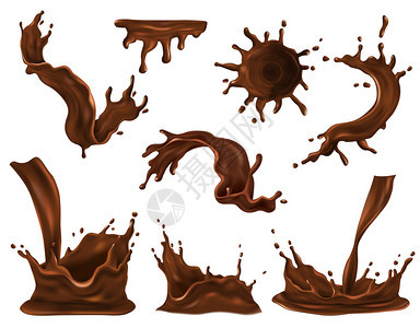 巧克力飞溅漩涡下降现实孤立矢量插图背景图片