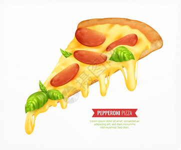 热比萨片现实构图与可编辑的文本图像的意大利香肠切片空白背景矢量插图图片