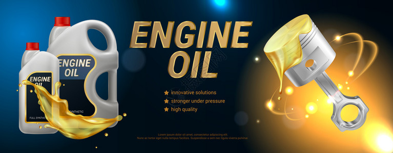 高质量的机油广告水平海报与描述属的现实矢量插图背景图片