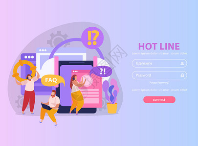 热线运营商接听电子邮件电话线平背景与登录形式矢量插图背景图片