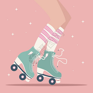 手绘插图与女腿管袜复古溜冰鞋彩色矢量插图背景图片