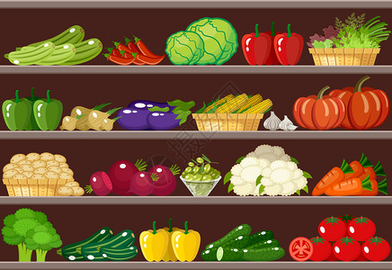 柜台上蔬菜超市矢量插图图片