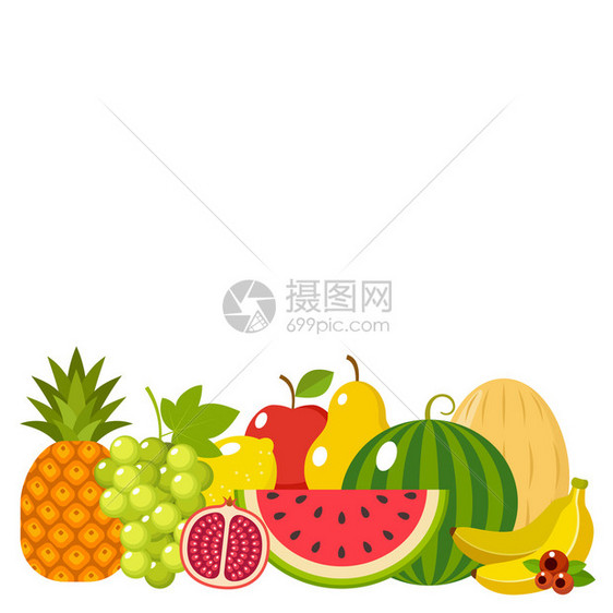 白色背景上分离的水果矢量插图图片
