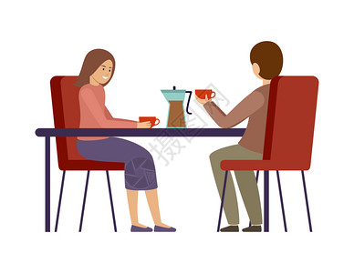 夫妇正咖啡馆喝咖啡午休时间男人女人矢量平插图图片