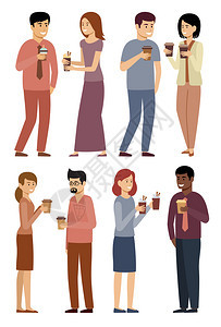 喝咖啡的人街头饮料男人女人矢量平插图图片