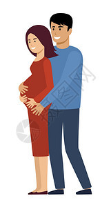 孕妇她丈夫白色背景下幸福的家庭矢量平插图图片