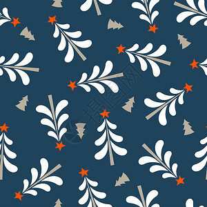 无缝诞冬季图案蓝色背景星星的白色诞树用于纺品纸张上无缝打印的矢量插图蓝色背景上的无缝诞图案矢量插图图片