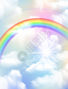鲜艳的彩虹云天空写实构图矢量插图图片