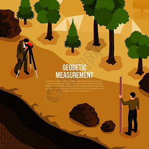 地质学家野外工作等距成,2人进行地球表矢量插图的大地测量地质学家工作等距成图片