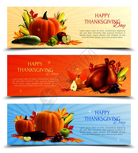 感恩节火鸡现实的感恩节横幅与秋收烤火鸡分离矢量插图感恩节横幅插画