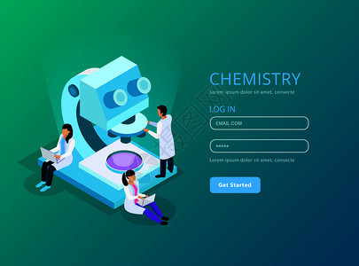 疫苗开发等距网络成与用户帐户科学家工作期间绿色背景矢量插图图片