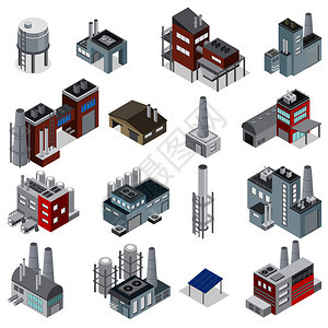 工业建筑等距的元素为工厂发电厂建设者矢量插图图片