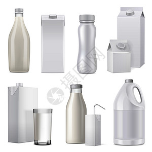 璃塑料纸矢量插图中分离出白色逼真的奶瓶包装图标图片