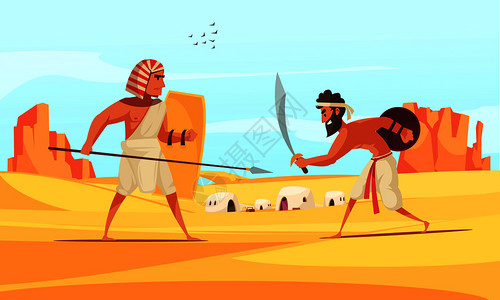 古代战士战斗沙漠与背景平矢量插图图片
